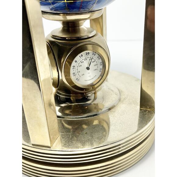 Alexander Kalifano 3-Timepieces Thermometer Rotating Gemstone Brass Globe 8.75” - Picture 9 of 9